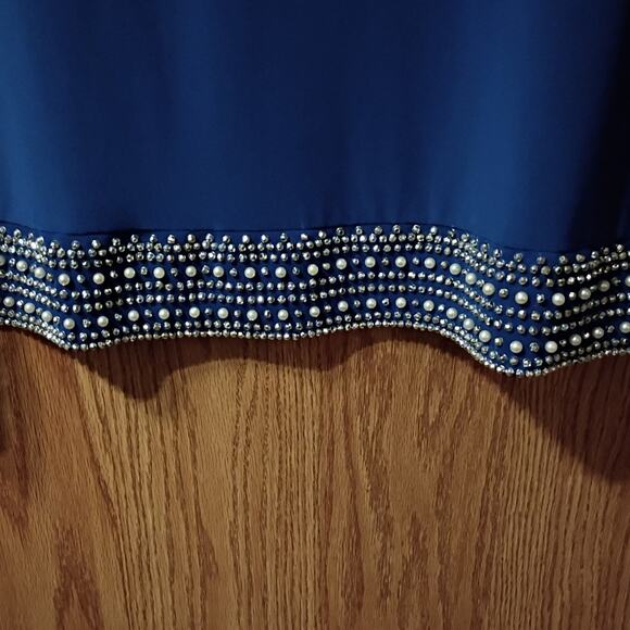Tiana B Embellished Cobalt Blue Shift Dress XL Made USA Beaded Hem Classic Chic - Picture 10 of 11